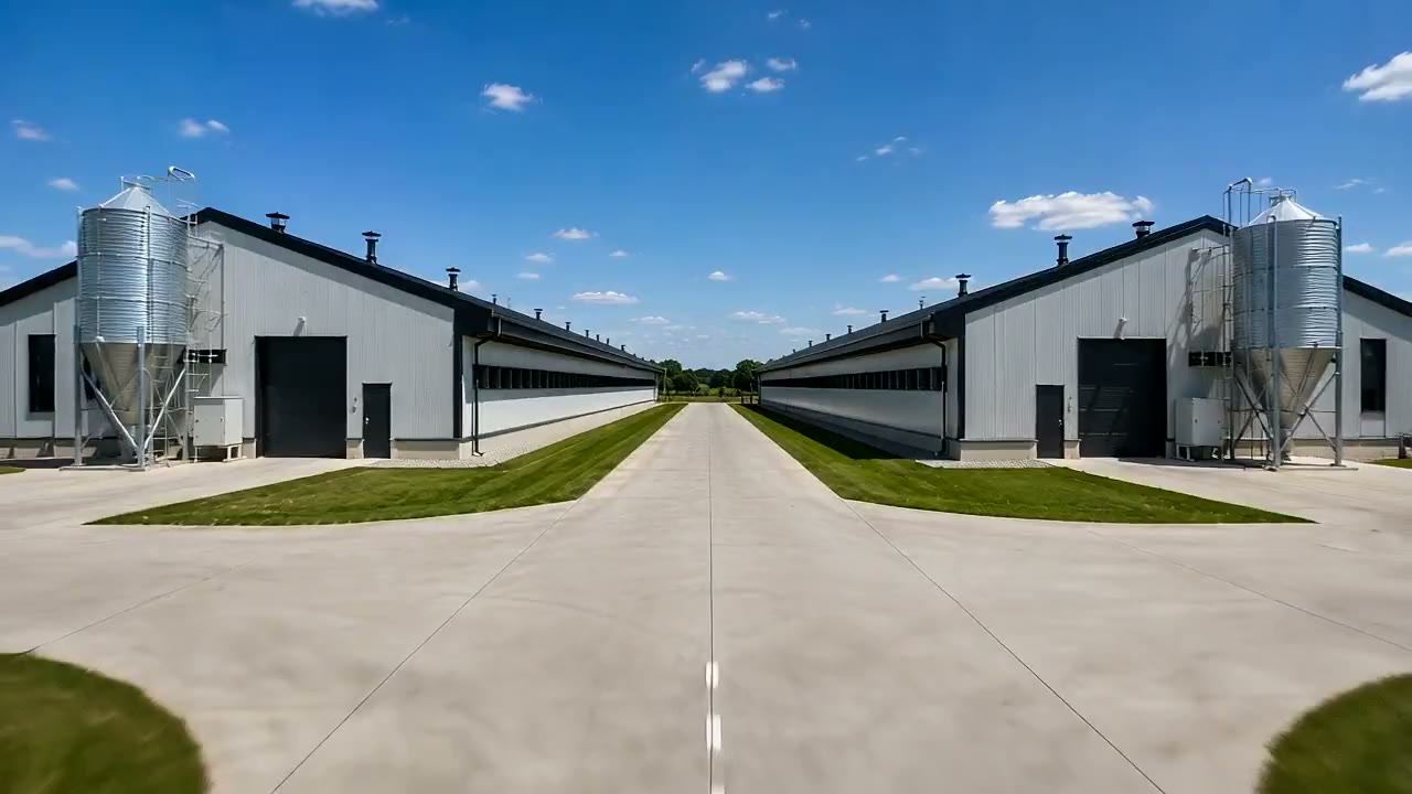 Ferma drobiu - kurniki, silosy paszowe i droga technologiczna